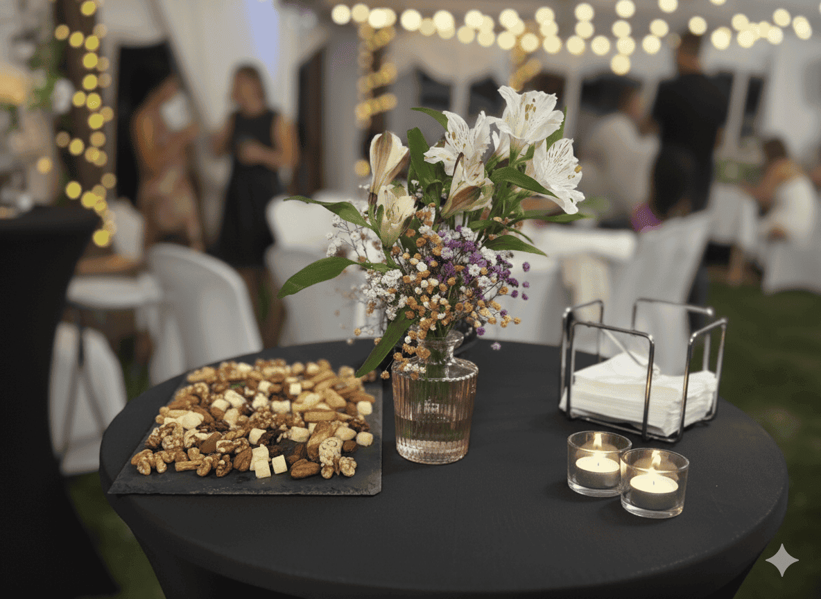 Mesa decorada con flores